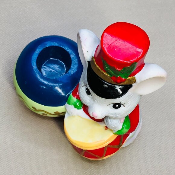 Vintage 90s HOLIDAY FRIENDS Mouse Drummer Candleholder Bisque Figurine - Picture 8 of 11